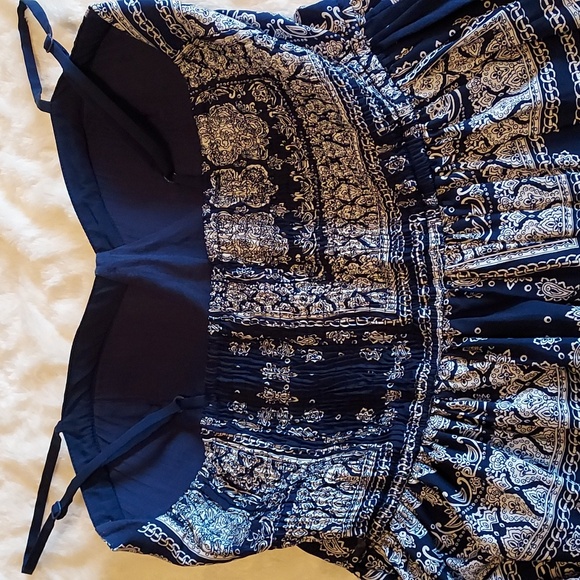 Band of Gypsies Navy Blue & White Paisley Bandana Sleeveless Mini Dress Size L - Picture 7 of 10
